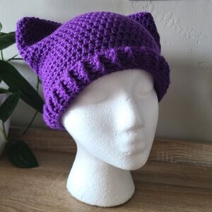 Cat Hat, Cat Beanie, Purple PussyCat Beanie, Cat Lady Beanie, Halloween Hat
